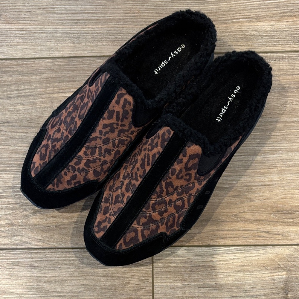 Easy Spirit Women’s Brown and Black Leopard Slip In Sneakers